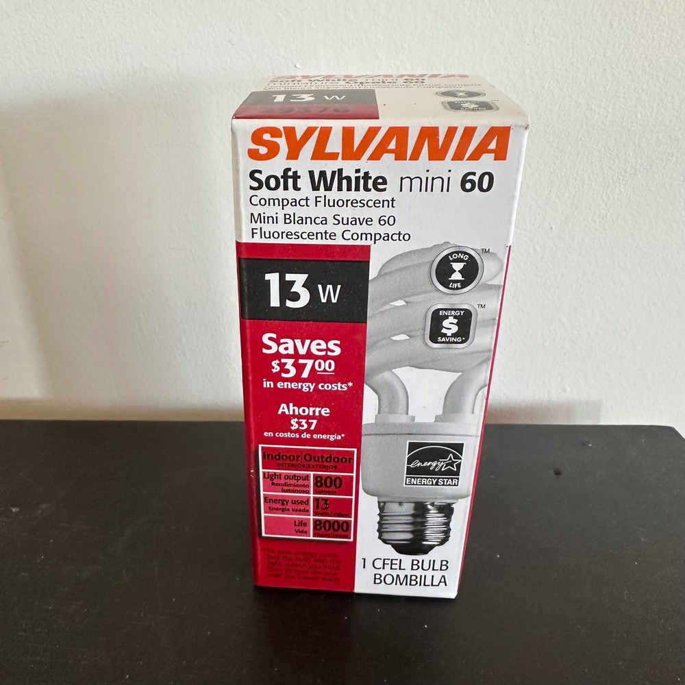 Sylvania 13W Soft White Mini 60 Compact Fluorescent CFL Bulb 800 Lumens E26 Base